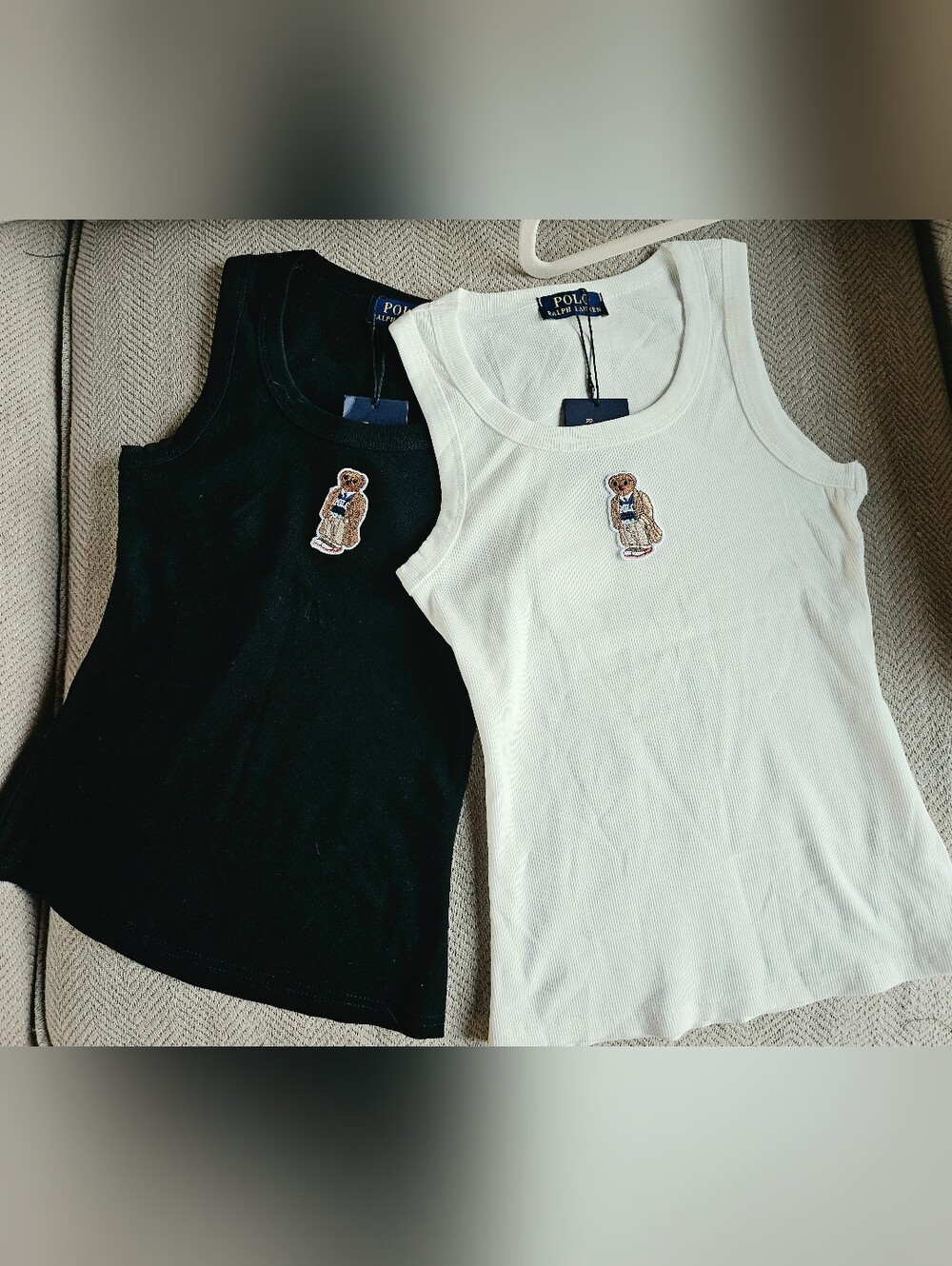 Ribbed Polo Bear Tank Top 2-Pack Black & White NWT